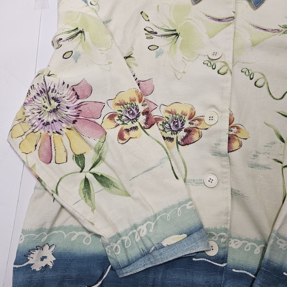 TOUCH BLUE-Floral Print Women's Jacket - Blue and White - Picture 8 of 12